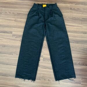 AIREI Men’s Tweed Boucle Wide Leg Black Trousers, XS